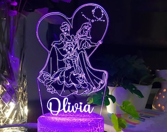 Personalised PRINCESSES Night Light - Great Gift for Kids Birthdays - Nursery Decor for Baby-princess theme Lamp - Christmas Present-Disney