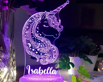 Personalised MAGICAL UNICORN Night Light |Custom Name | Perfect for Birthday and Christmas gifts |3D Acrylic Night Light | Multi-colored LED