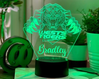Personalised WESTS TIGERS - Night Lamp for Boyfriend - Gift for Father’s Day - NRL Rugby Fans - Sports & Football - Multi-Colored Lamps