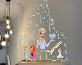 Luz nocturna FROZEN personalizada - Gran regalo para cumpleaños de niños - Decoración de guardería para bebés - Lámpara de noche de buenas noches - Regalo de Navidad