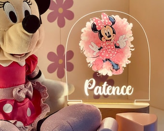 Personalised MINNIE MOUSE Night Light - Great Gift for Kids Birthdays - Nursery Decor for Baby - Good Night Bedside Lamp - Christmas Present