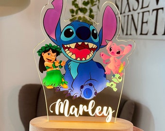 Luz nocturna personalizada LILO & STITCH - Gran regalo para cumpleaños de niños-Decoración de guardería para bebés - Lámpara de noche de buenas noches - Regalo de Navidad