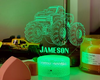 Personalised MONSTER TRUCK Night Light - Gift for Kids Birthdays - Nursery Decor for Baby - Good Night Lamp - Christmas Present