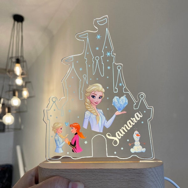 Personalised FROZEN Night Light - Great Gift for Kids Birthdays - Nursery Decor for Baby - Good Night Bedside Lamp - Christmas Present