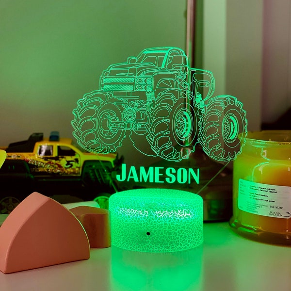 Personalised MONSTER TRUCK Night Light -Car Lovers -Baby Nursery Decor- Perfect for gift Ideas -Multi-colored LED