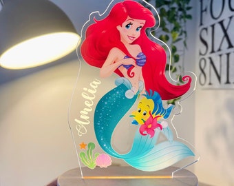 Personalised ARIEL MERMAID Night Light - Great Gift for Kids Birthdays - Nursery Decor for Baby - Night Bedside Lamp - Christmas Present