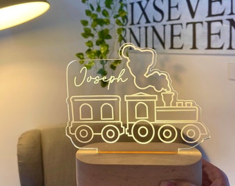 Personalised TRAIN Night Light - Great Gift for Kids Birthdays - Nursery Decor for Baby - Good Night Bedside Lamp - Christmas Present