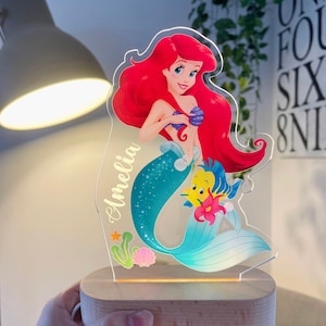 Personalised ARIEL MERMAID Night Light - Great Gift for Kids Birthdays - Nursery Decor for Baby - Night Bedside Lamp - Christmas Present