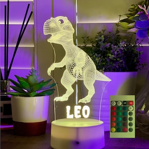 パーソナライズされた恐竜 T-Rex ナイトライト - クリスマスプレゼントに最適 - マルチカラー LED - ベッドサイドランプ - 子供用保育園の装飾
