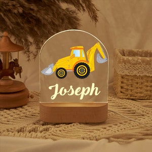 Personalized Digger Night Light: Kids Birthday Gift, Nursery Decor