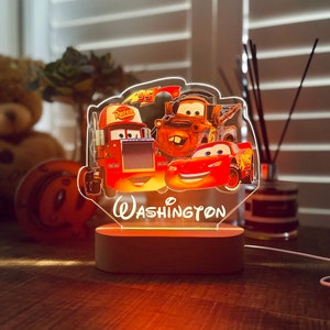 Personalised MCQUEEN-MATER-MACK Cars Night Light-Great Gift for Kids Birthdays-Nursery Decor for Baby- Bedside Lamp-Christmas Present