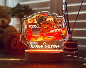 Gepersonaliseerde Cars-nachtlampje: McQueen, Mater, Mack - decoratie kinderkamer