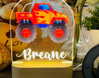 Personalised MONSTER TRUCK Night Light - Great Gift for Kids Birthdays - Nursery Decor for Baby-Good Night Bedside Lamp - Christmas Present