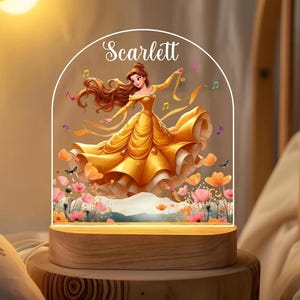 Personalized Princess Belle Night Light: Engraved Nursery Decor