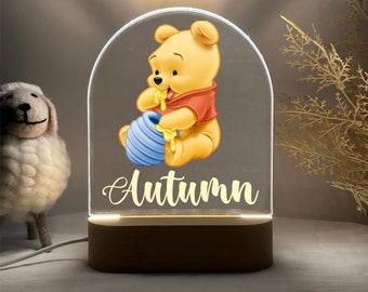 Personalised WINNIE THE POOH Night Light - Great Gift Kids Birthday - Nursery Decor Baby - Good Night Bedside Lamp - Christmas Present