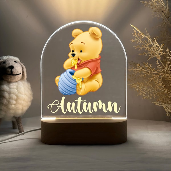 Personalised WINNIE THE POOH Night Light - Great Gift Kids Birthday - Nursery Decor Baby - Good Night Bedside Lamp - Christmas Present