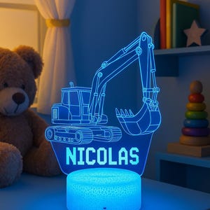 Personalized Bulldozer Night Light: Multi-Colored LED Nursery Decor