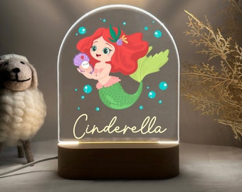 Personalised MERMAID Night Light - Great Gift for Kids Birthdays - Nursery Decor Baby - Good Night Bedside Lamp - Christmas Present