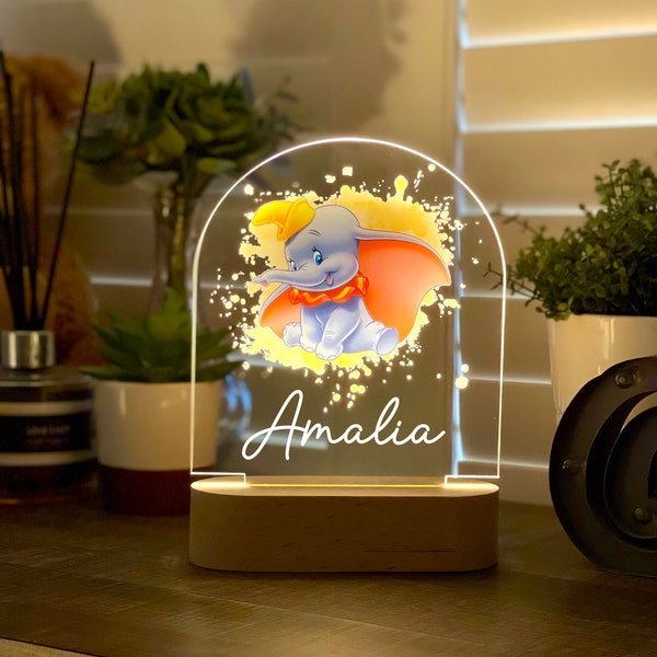 Personalised BABY ELEPHANT Night Light - Great Gift for Kids Birthdays - Nursery Decor for Baby - Bedside Lamp - Christmas Present