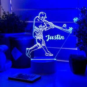 Personlig basebollnattlampa: Flerfärgad LED-barnrumsdekoration