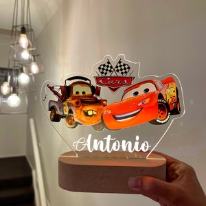 Personalised LIGHTENING MCQUEEN and MATER Cars Night Light Great Gift for Kids Birthday Bedside Lamp Christmas Present image 4