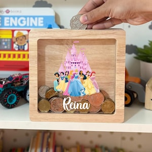 Hucha personalizada con el CASTILLO DE LA PRINCESA - Regalo para bebé con nombre personalizado - Regalo de Navidad para niña o niño - Regalo para el primer cumpleaños infantil