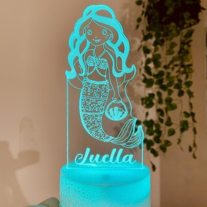 Personalized Mermaid Night Light: Multi-Colored LED Nursery Lamp