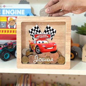 Hucha personalizada de RAYO MCQUEEN - Regalo para bebé con nombre personalizado - Regalo de Navidad para niña o niño - Regalo de primer cumpleaños para niños