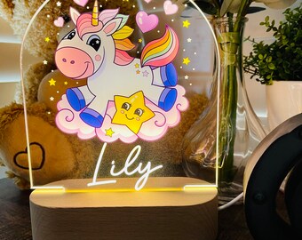 Luz nocturna UNICORN personalizada - Gran regalo para cumpleaños de niños - Decoración de guardería para bebés - Lámpara de noche de buenas noches - Regalo de Navidad