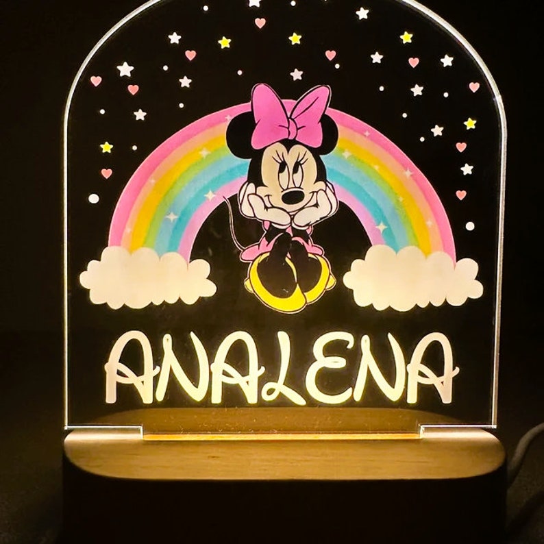 Personalised MINNIE MOUSE Night Light Great Gift for Kids Birthdays Nursery Decor for Baby Good Night Bedside Lamp Christmas Present image 5