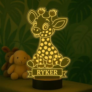 Personalised GIRAFFE Night Light - Jungle Theme - Perfect Christmas Gift Idea - Multi-colored LED - Bedside Lamp - Nursery Decor for Kids