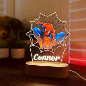 Personalised SPIDERMAN Night Light - Great Gift for Kids Birthdays - Nursery Decor for Baby - Good Night Bedside Lamp - Christmas Present