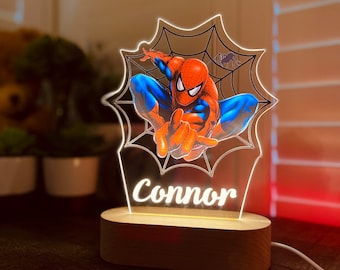 Personalised SPIDER-MAN Night Light - Great Gift for Kids Birthdays - Nursery Decor for Baby - Good Night Bedside Lamp - Christmas Present