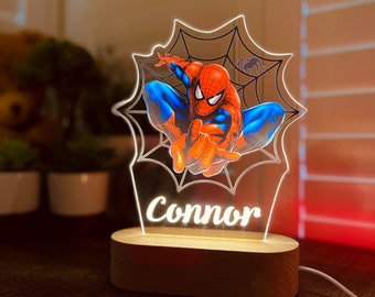 Personalised SPIDER-MAN Night Light - Great Gift for Kids Birthdays - Nursery Decor for Baby - Good Night Bedside Lamp - Christmas Present