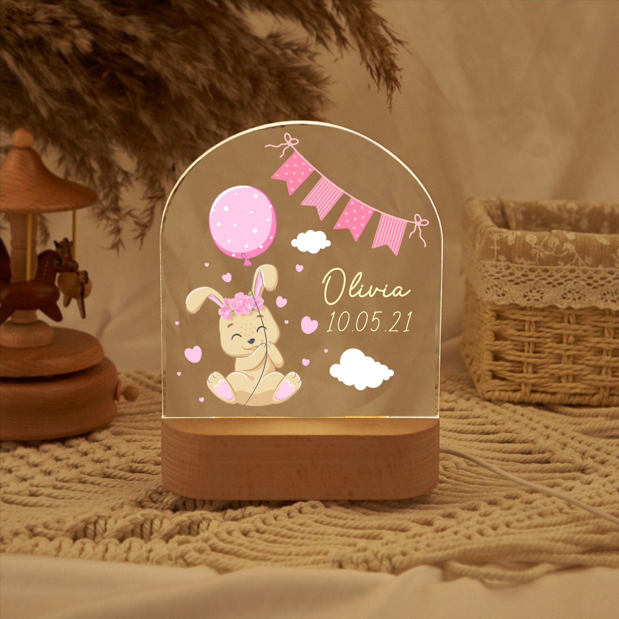 Lampara Personalizada Con Nombre Lámpara Bebé Personalizada IDIY - Regalo Original Bautizo/Nacimiento (Estilo Safari) Regalo Bebe