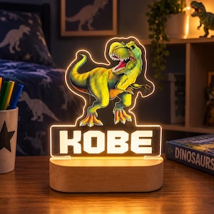 Personalised Dinosaur Night Light for Boys: Custom Name T-Rex Lamp, Kids Bedroom Decor, Dinosaur Gift for Kids, Birthday Gift