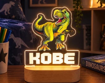 Personalised Dinosaur Night Light for Boys: Custom Name T-Rex Lamp, Kids Bedroom Decor, Dinosaur Gift for Kids, Birthday Gift