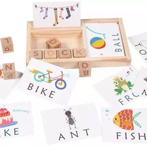 Early Learning Blocks Children Cards Spelling Game Literacy Cognitive English Word Wooden Letters Educational Toy Kids Montessori Nursery