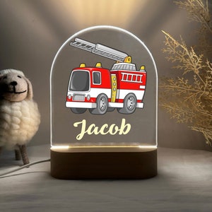 Personalised FIRE ENGINE Night Light - Great Gift for Kids Birthdays - Nursery Decor Baby - Good Night Bedside Lamp - Christmas Present