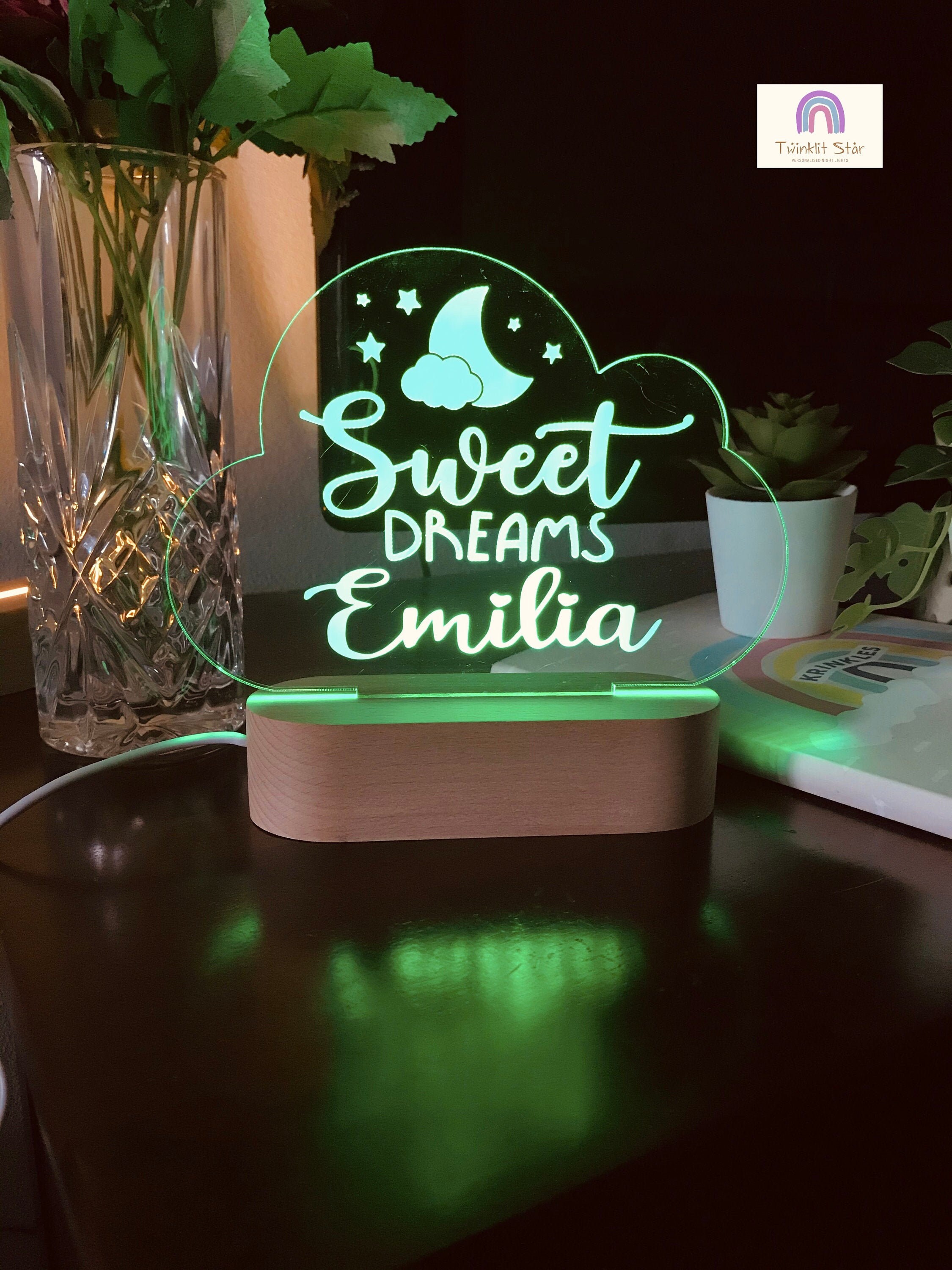 Personalised SWEET DREAMS Night Light Custom Name Lights Etsy