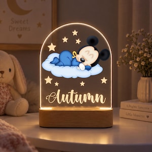 Personalized Mickey Mouse Night Light – Nursery Decor, Baby Gift