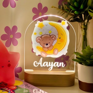 Personalisierte BÄR & MOND Nachtlicht - Tolles Geschenk für Kinder Geburtstage - Kinderzimmer Dekor für Baby - Gute Nacht Nachttischlampe - Weihnachtsgeschenk