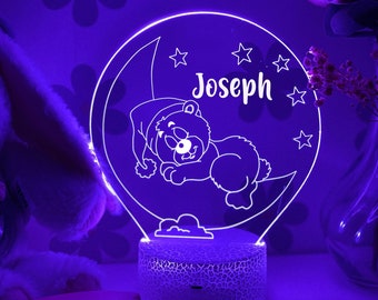 Gepersonaliseerde SLEEPY BEAR Nachtlampje - Perfect kerstcadeau-idee - Meerkleurige LED - Bedlampje - Kinderkamerdecoratie voor kinderen