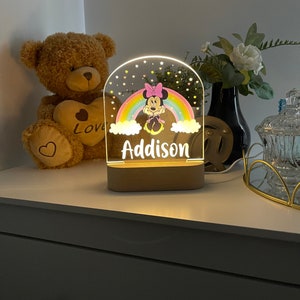 Personalised MINNIE MOUSE Night Light Great Gift for Kids Birthdays Nursery Decor for Baby Good Night Bedside Lamp Christmas Present image 3