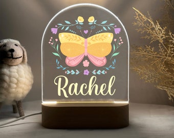 Veilleuse PAPILLON personnalisée - Cadeau idéal pour les anniversaires d'enfants - Déco pour chambre d'enfant - Lampe de chevet Bonne nuit - Cadeau de Noël