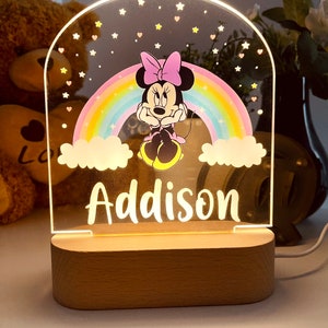 Personalised MINNIE MOUSE Night Light Great Gift for Kids Birthdays Nursery Decor for Baby Good Night Bedside Lamp Christmas Present image 2