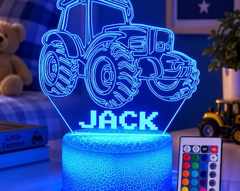 Personalized Tractor Night Light: Multi-Colored LED Nursery Decor, Jeep Monster truck lamp, Racing Car Lovers, best boy gift