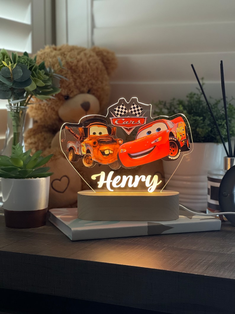 Personalised LIGHTENING MCQUEEN and MATER Cars Night Light Great Gift for Kids Birthday Bedside Lamp Christmas Present image 3