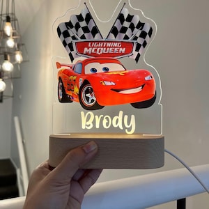 Personalised LIGHTNING MCQUEEN Car Light - Great Gift for Kids Birthdays - Nursery Decor for Baby - Good Night Bedside Lamp