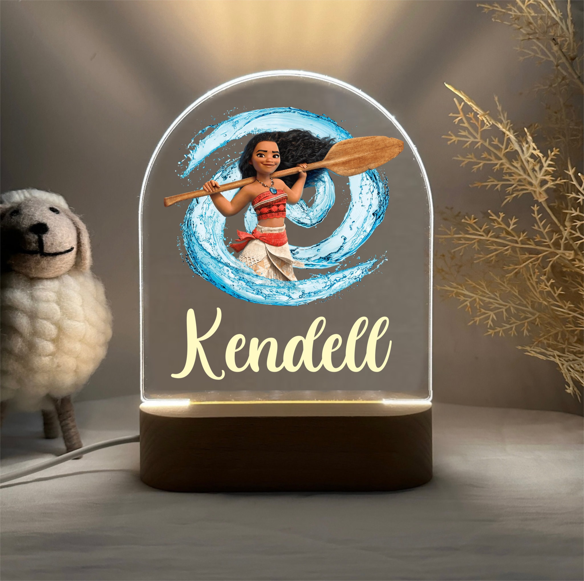 Personalised MOANA PRINCESS Night Light - Great Gift for Kids Birthdays - Nursery Decor Baby - Good Night Bedside Lamp - Christmas Present